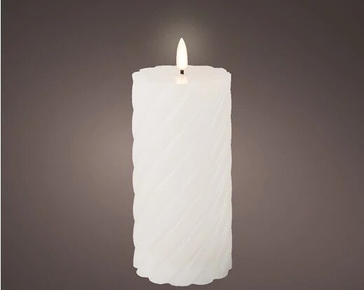 BOUGIE LED BLANCHE STRIE 7.5X17.5CM