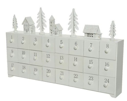 CALENDRIER DE L'AVENT A TIROIR VILLAGE BLANC 44.5X28CM