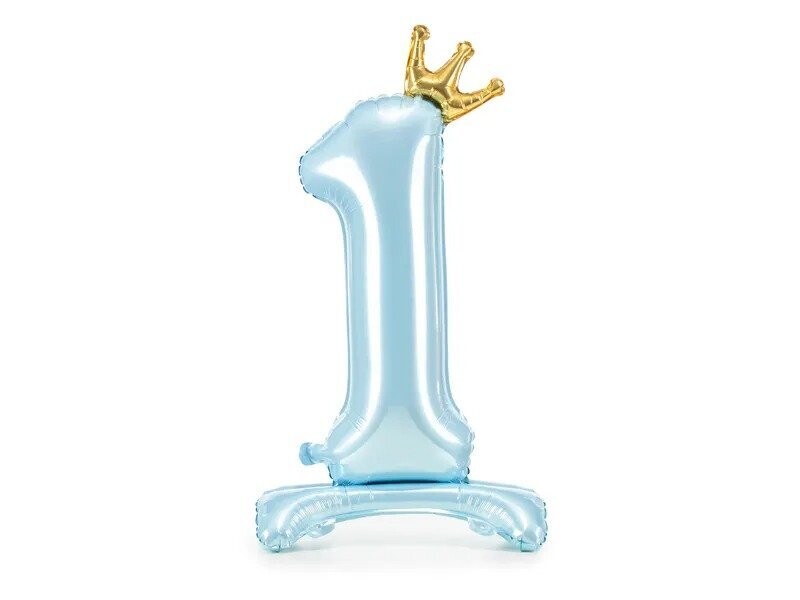 BALLON METAL 1 BLEU AVEC COURONNE OR 84CM
