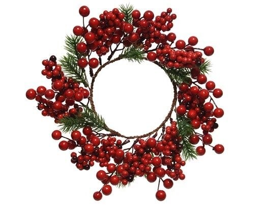 COURONNE DE BAIES ROUGE ET SAPIN 28CM