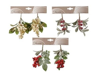 BRANCHE DE BAIES ET FEUILLAGE 16CM (x2)