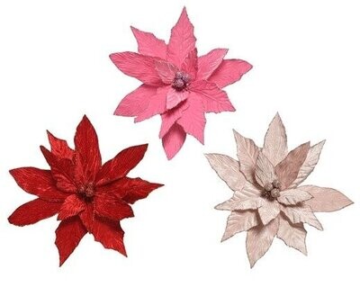 POINSETTIA VELOURS 50CM ROUGE, ROSE OU BLANC