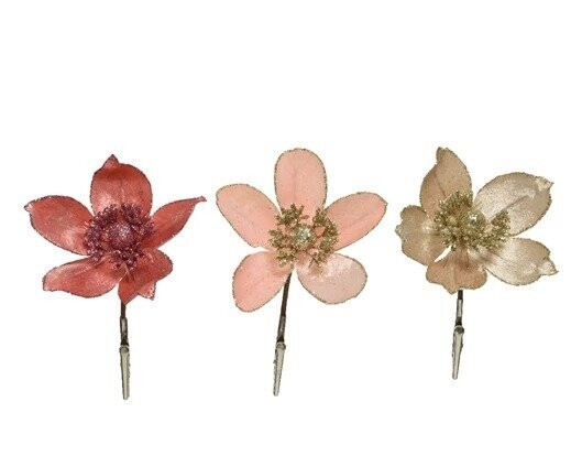 FLEURS ROUGE, ROSE OU BLANCHE SUR CLIP 12CM