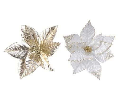 POINSETTIA SUR CLIP OR OU BLANCHE 27CM
