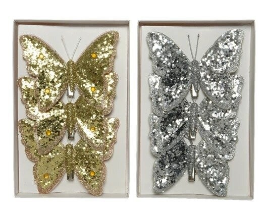 PAPILLON SUR CLIP OR OU ARGENT 20x13CM (x3)
