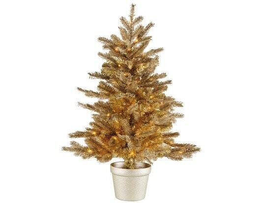 SAPIN TIFFANY DORE DANS POT OR LUMINEUX LED 90x30CM