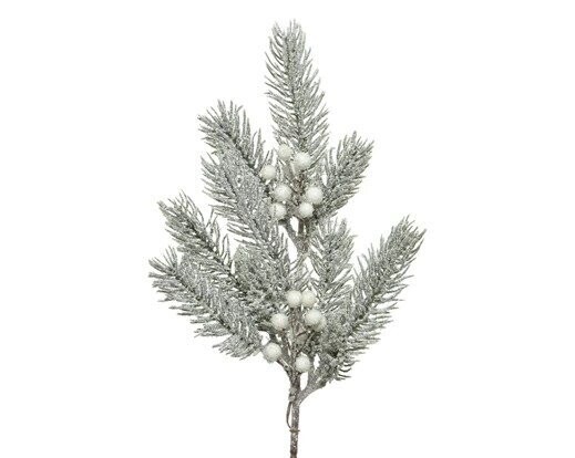 BRANCHE DE SAPIN GIVRE ET BAIES BLANCHES 36CM