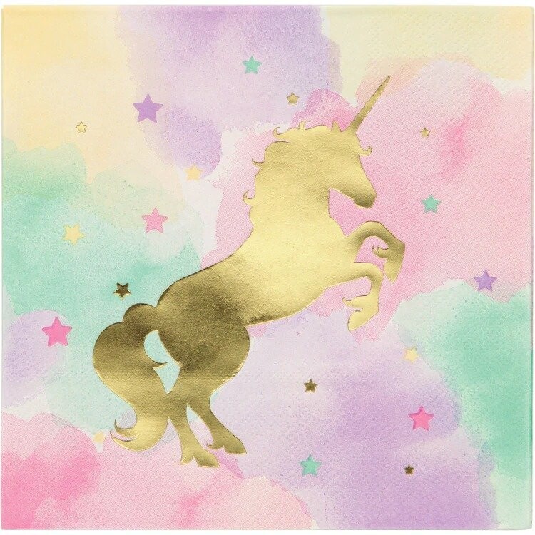 SERVIETTE LICORNE PASTEL ET OR 33CM (x16)