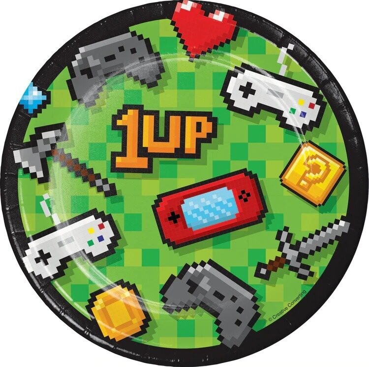 ASSIETTE RONDE GAMER "1UP" 18CM (x8)