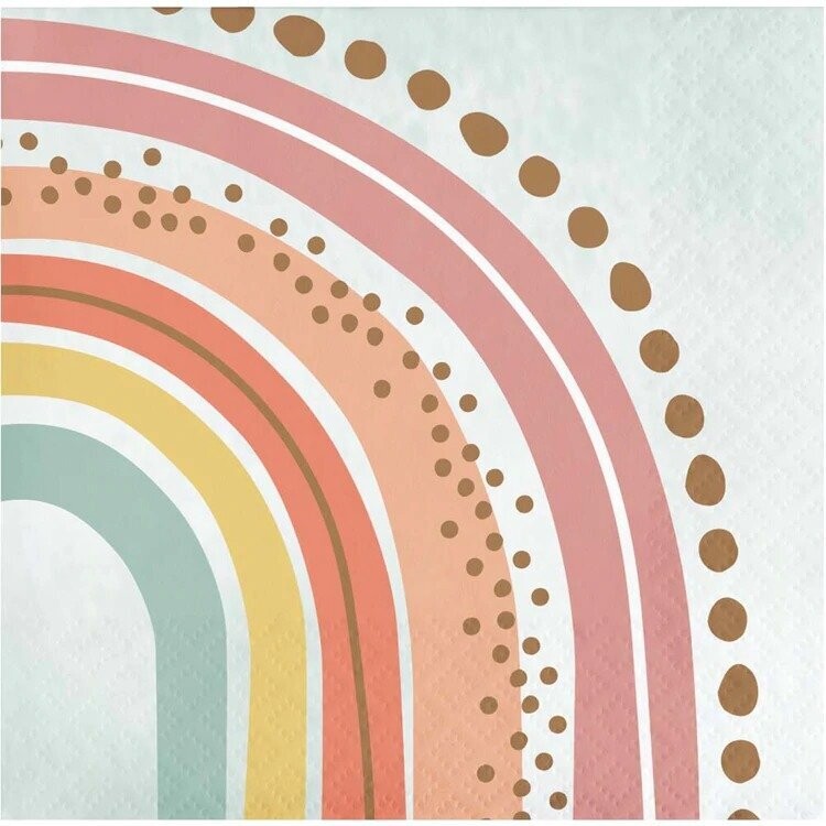 SERVIETTE COCKTAIL ARC EN CIEL BOHO 25CM (x16)