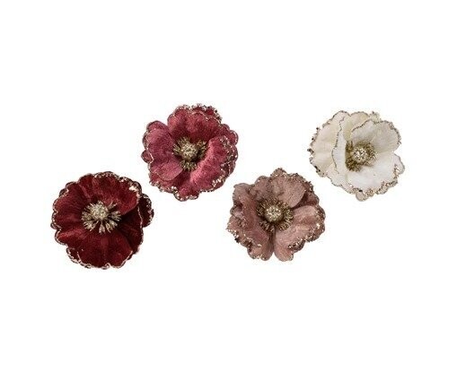 FLEURS VELOURS SUR CLIPS 4 COULEURS AU CHOIX 14CM