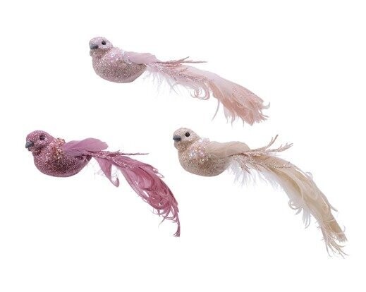 OISEAU SUR CLIP ROSE OU BLANC PAILLETTES 4x16CM