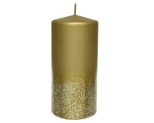 BOUGIE CYLINDRE DORE PAILLETTES OR 7x10CM