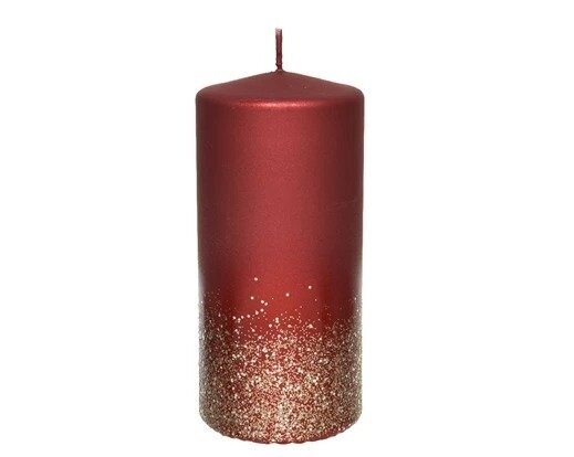 BOUGIE CYLINDRE BORDEAUX PAILLETTES OR 7x15CM