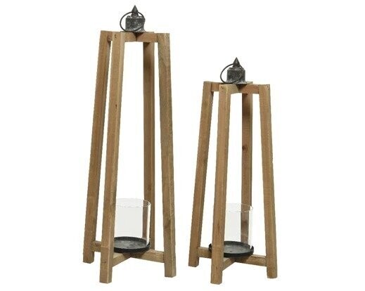 LANTERNE BOIS DE PIN ET PHOTOPHORE VERRE 18x48CM