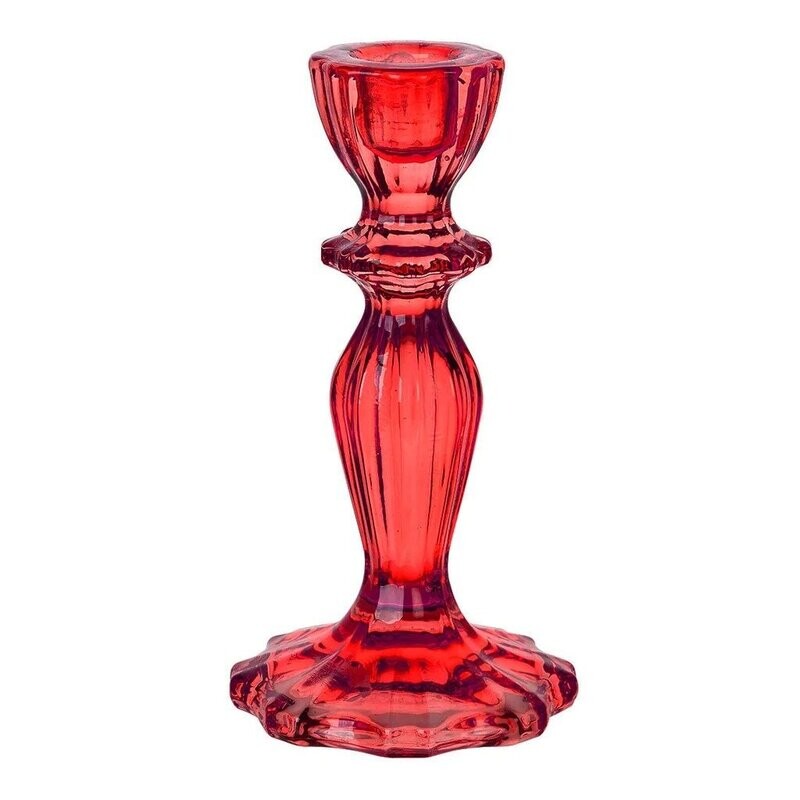 BOUGEOIR VERRE ROUGE 8x15.5CM