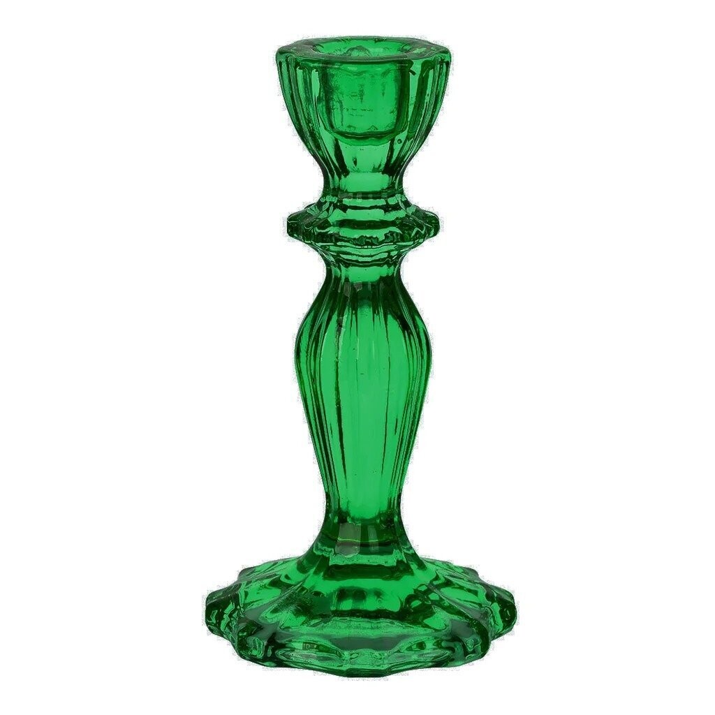BOUGEOIR VERRE VERT 8x15.5CM