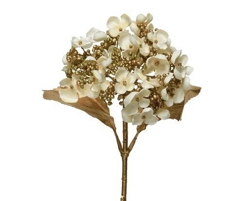 HORTENSIA CREME ET OR SUR TIGE DOREE 67CM