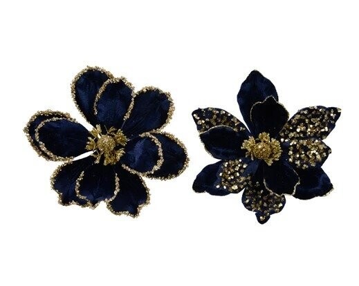 MAGNOLIA SUR CLIP VELOURS BLEU NUIT ET OR 24CM