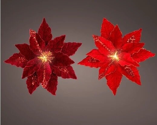 POINSETTIA VELOURS LED LUMINEUX 33CM