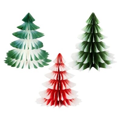 SAPIN PAPIER ALVEOLE ROUGE ET VERT 25CM (x3)