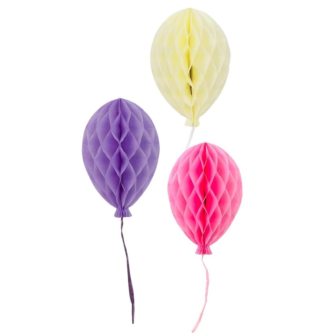 BALLON PAPIER ALVEOLE ROSE, BLANC ET MAUVE 25CM (x3)