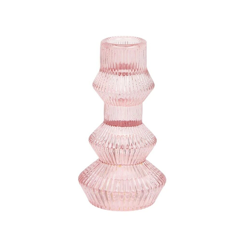BOUGEOIR VERRE ROSE 12x6.5CM