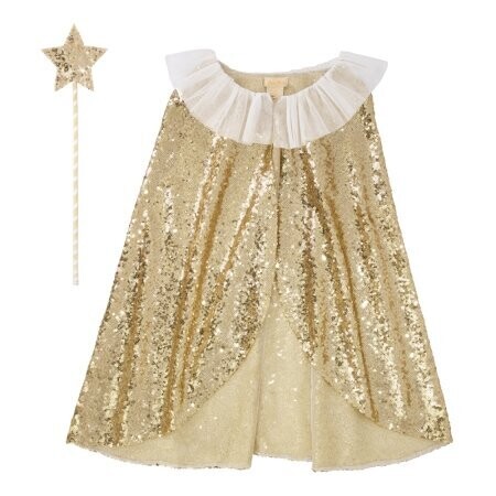 CAPE EN SEQUINS OR 3-6 ANS + BAGUETTE MAGIQUE