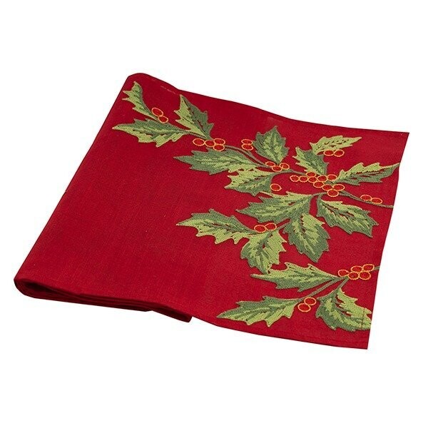CHEMIN DE TABLE TISSU ROUGE ET VERT HOUX 40x150CM