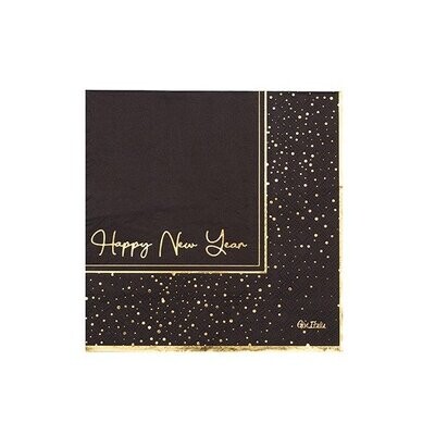 SERVIETTE HAPPY NEW YEAR NOIR ET OR 33CM (x16) SERVIETTE HAPPY NEW YEAR NOIR ET OR 33CM (x16)