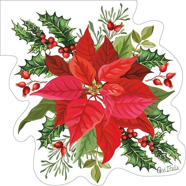 SERVIETTE POINSETTIA ET HOUX 33CM (x16)