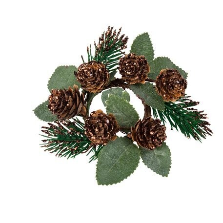 ROND DE SERVIETTE SAPIN, POMMES DE PIN PAILLETTES 12CM