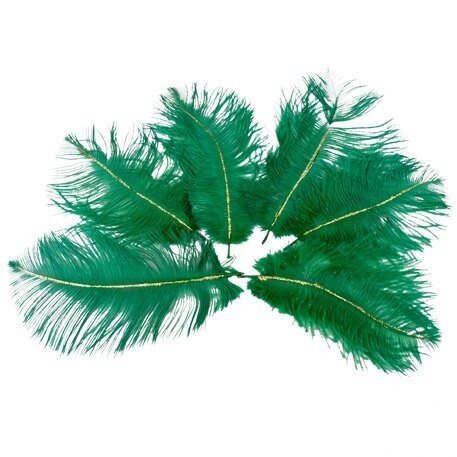 PLUME FEERIQUE VERT PAILLETTES OR 15CM (X6)