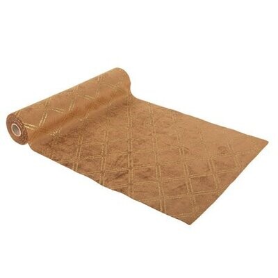 CHEMIN DE TABLE VELOURS CAMEL CROISILLONS PAILLETTES OR