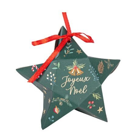 CONTENANTS ETOILE VERT ANGLAIS JOYEUX NOEL OR 8,5X4,5CM + RUBAN (x8)