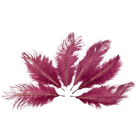 PLUME FEERIQUE MARSALA ET PAILLETTES OR 15CM (x6)