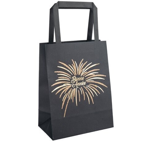 SAC BONNE ANNEE NOIR ET OR 15X20X9CM (x4)