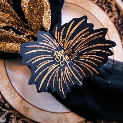 ROND DE SERVIETTE BONNE ANNEE NOIR ET OR 25.5X6.7CM (x8)
