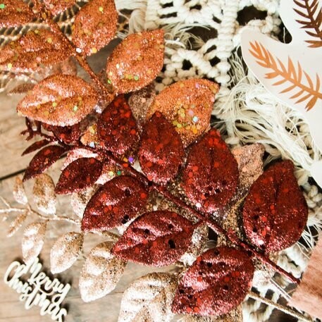BRANCHE DE LAURIER PAILLETTES MARSALA 38CM (x6)