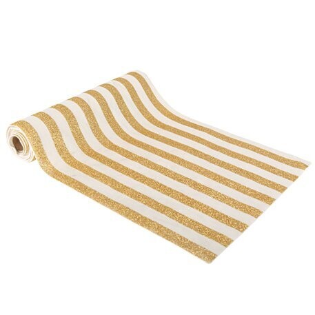 CHEMIN DE TABLE JOLIE LIGNE VELOURS BLANC ET PAILLETTES OR 28CMX3M