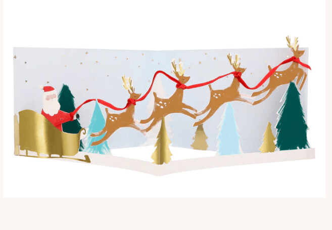 CARTE PERE NOEL ET SON TRAINEAU 3D 17x12CM