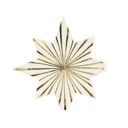 SERVIETTE FORME ETOILE BLANCHE ET OR (x16)