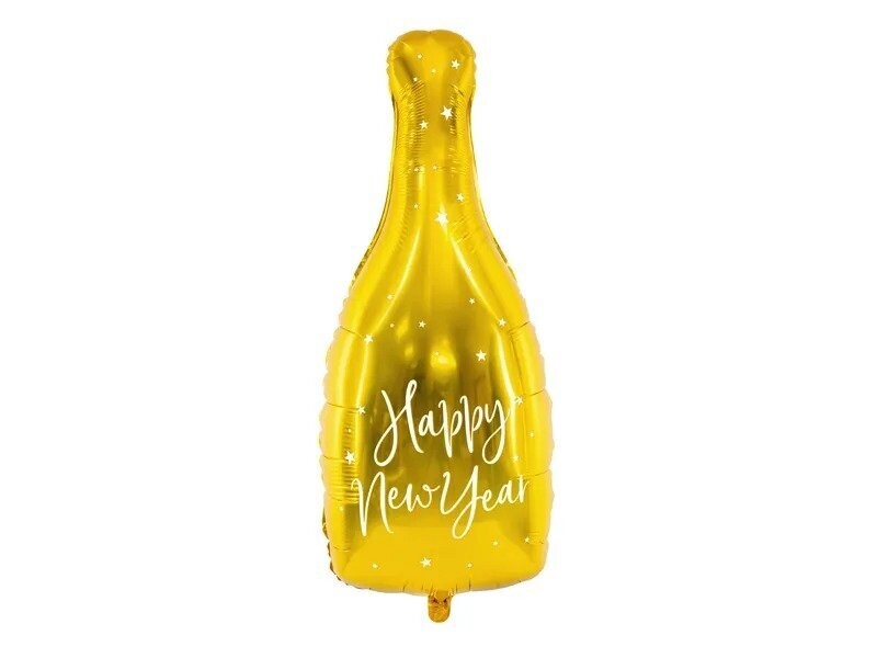 BALLON METAL BOUTEILLE CHAMPAGNE OR "HAPPY NEW YEAR" NOIR 32x82CM