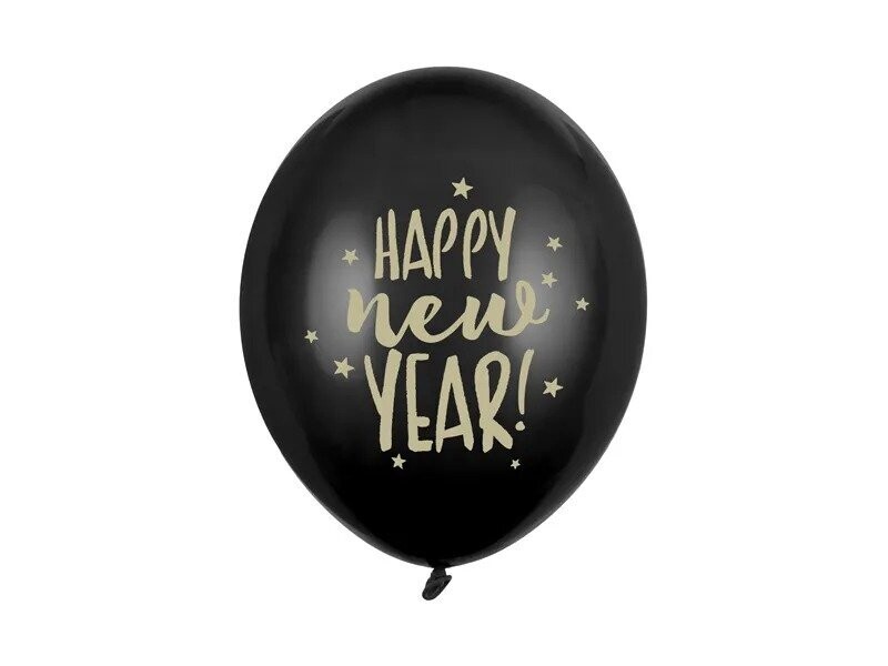 BALLON LATEX NOIR "HAPPY NEW YEAR" OR 30CM (x50)