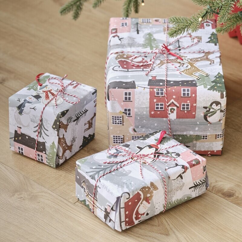 PAPIER CADEAU MAISONS DE NOEL 2 FEUILLES