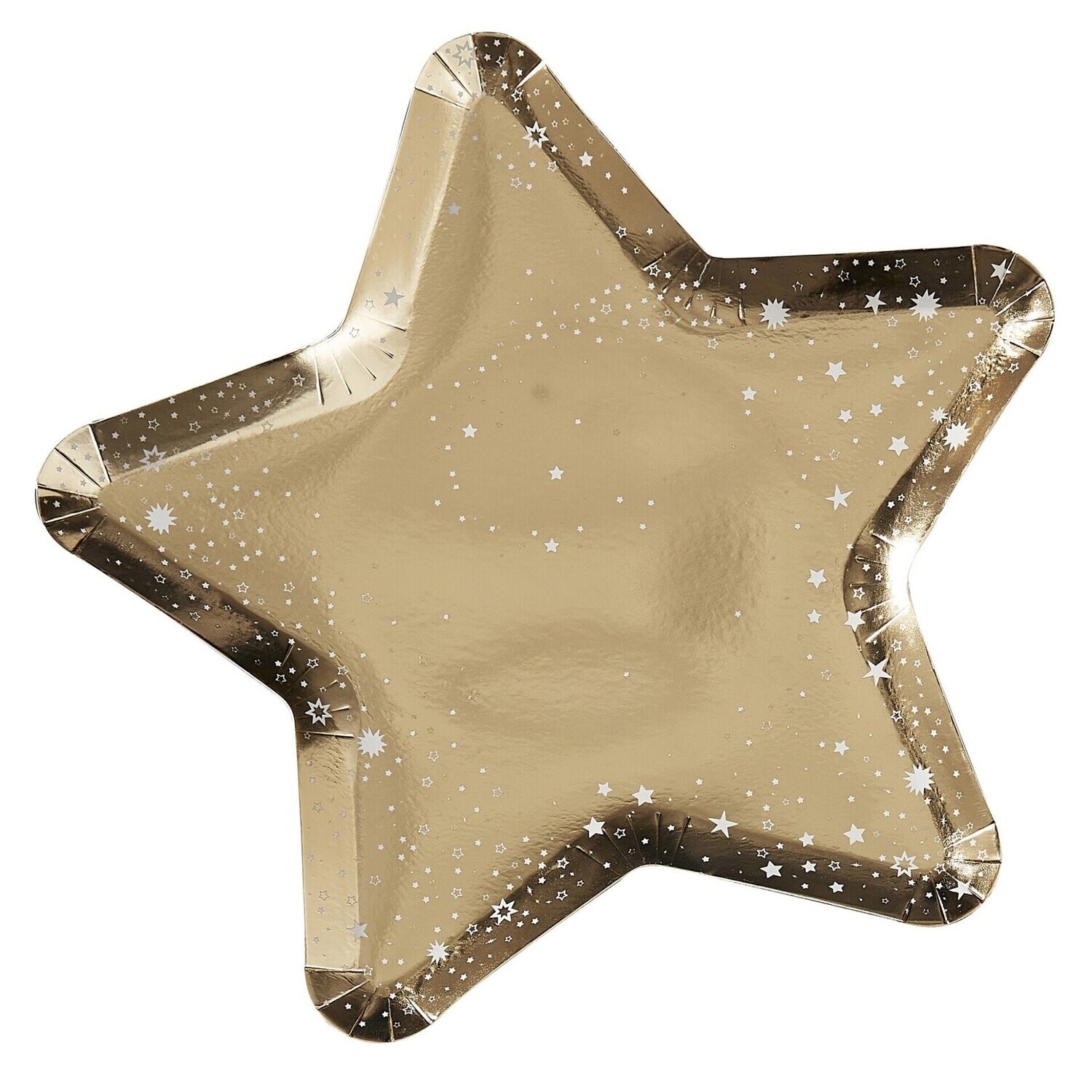 ASSIETTE FORME ETOILE DOREE ET ETOILES BLANCHES 26CM (x8)