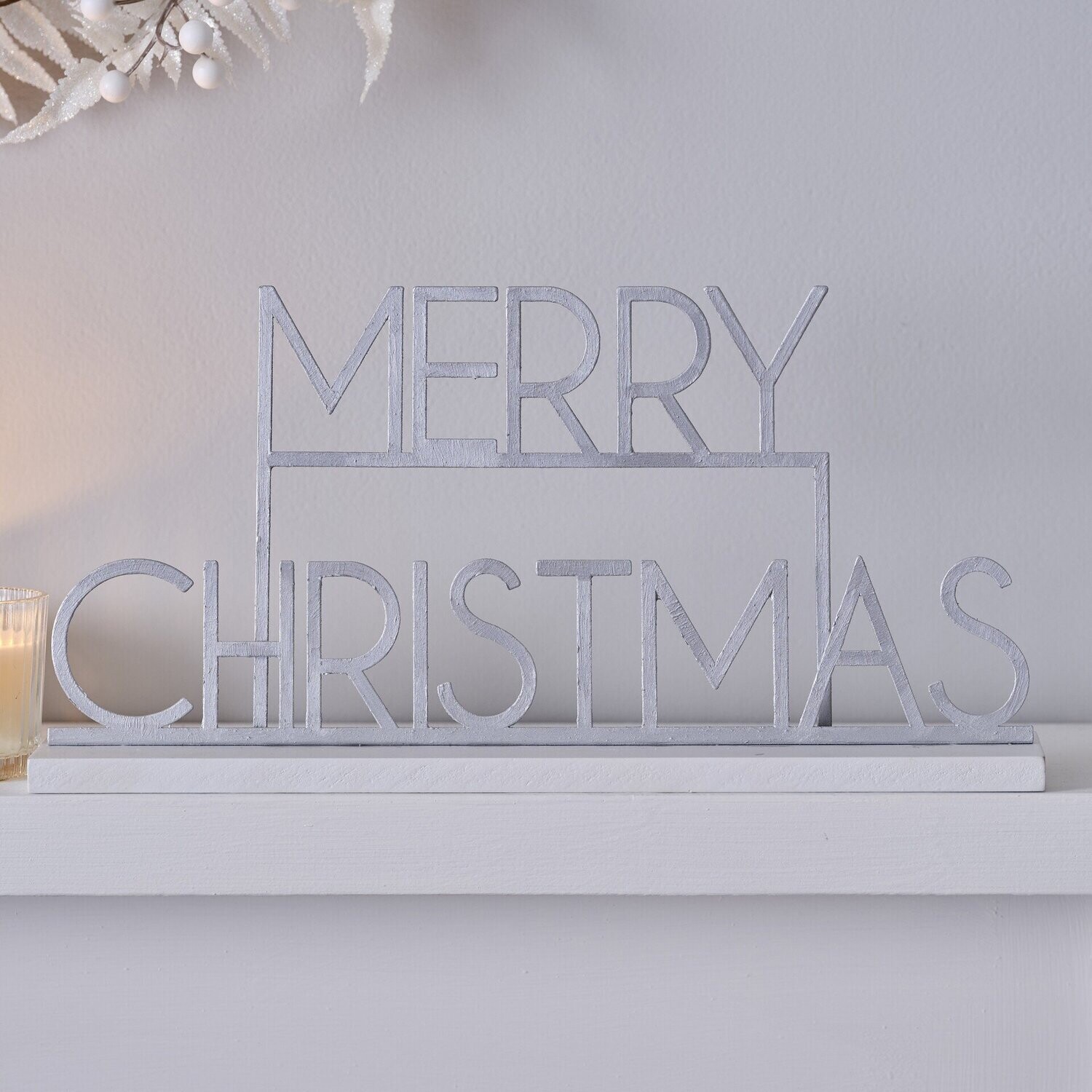 MERRY CHRISTMAS METAL ARGENT 24x38CM