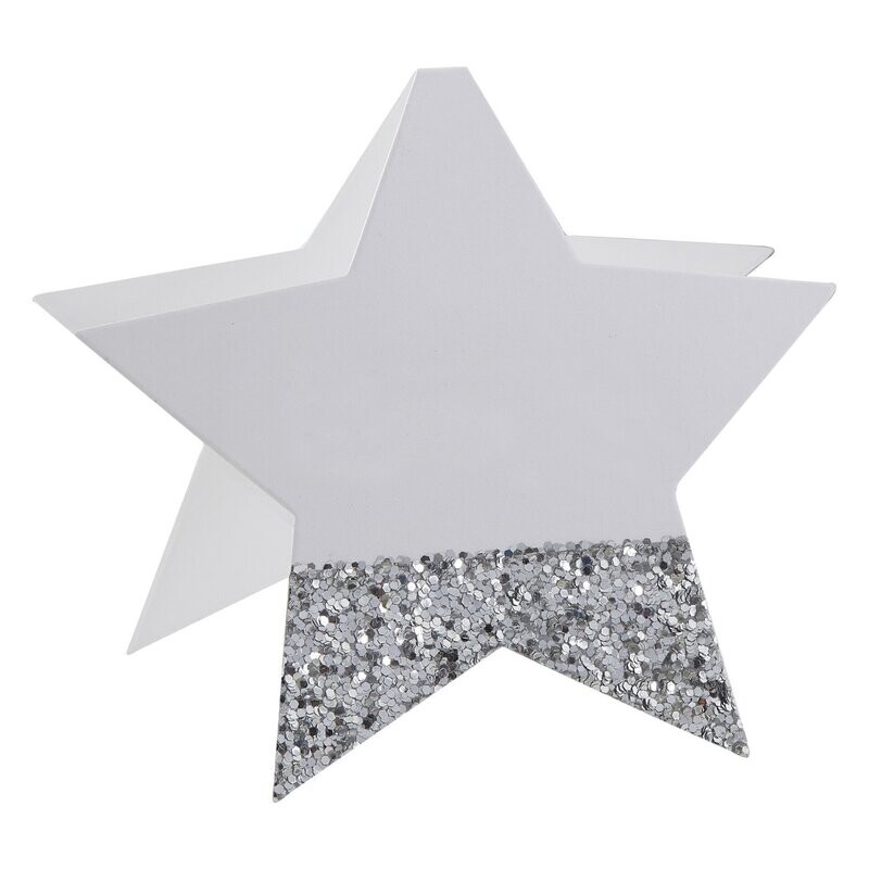 MARQUE PLACE ETOILE BLANCHE ET PAILLETTES ARGENT 10CM (x6)