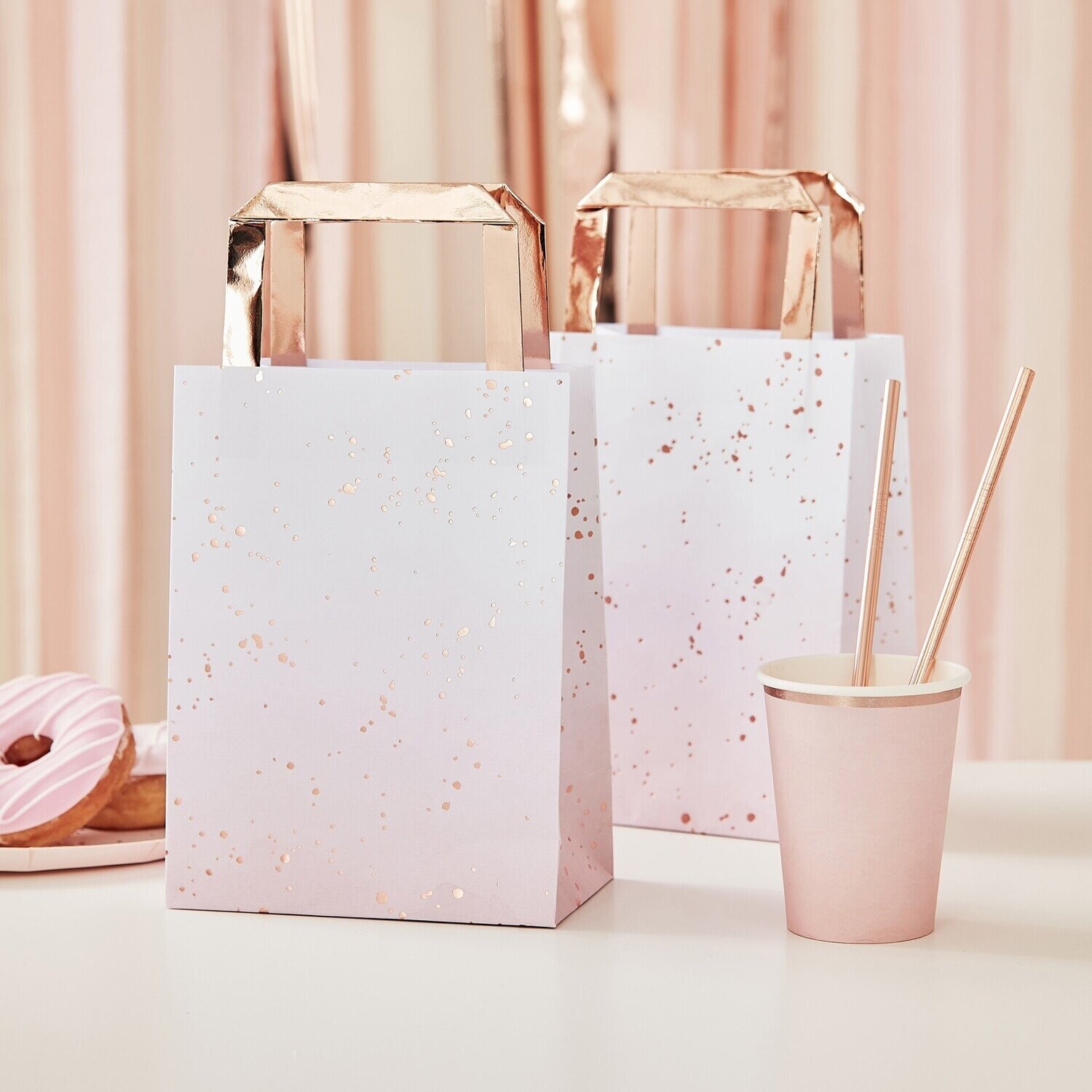 SAC A GOODIES ROSE ET ROSE GOLD 27x15CM (x5)