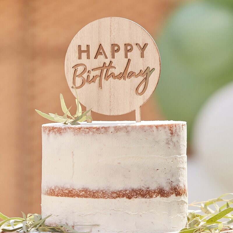CAKE TOPPER "HAPPY BIRTHDAY" BOIS 18x12CM